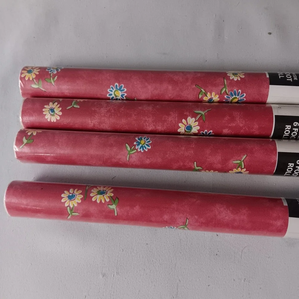 Griptex Perfect Shelf Liner Daisy Red Floral Cottagecore Lot 4 Rolls 18